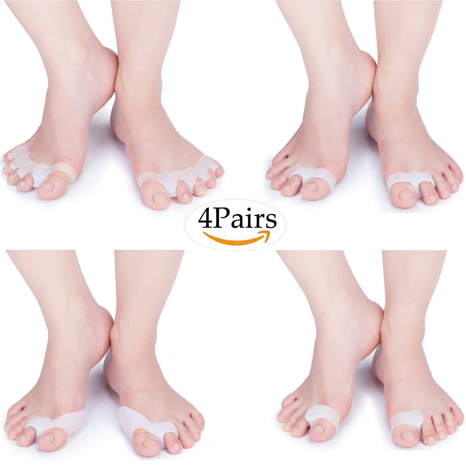 Gel Toe Separators Toe Stretchers Toe Bunion Corrector Silicon Toe Straightener Spacer Spreader Aid for Men and Women 4 Pairs