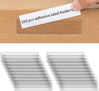 100 PCS 4 x 1 Inch Label Holders Adhesive Label Pockets, Self Adhesive Label Holders Clear Plastic Label Pockets, Clear Shelf Tag Storage Bin Labels for Supermarket Bookshelf, Mailbox, and Business