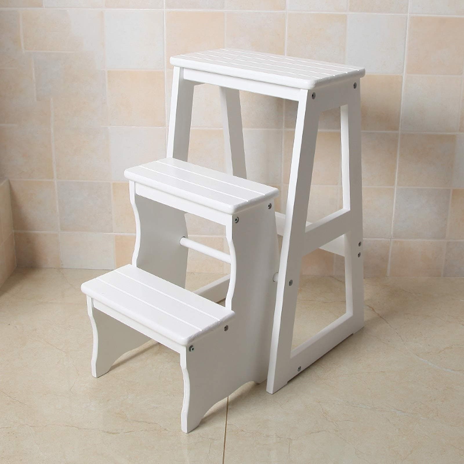 Folding Stepladder Wood 3 Step Stool For Adults Kids Kitchen Wooden Ladders Small Foot Stools Indoor Portable Shoe Bench/Flower Rack (Color : C)