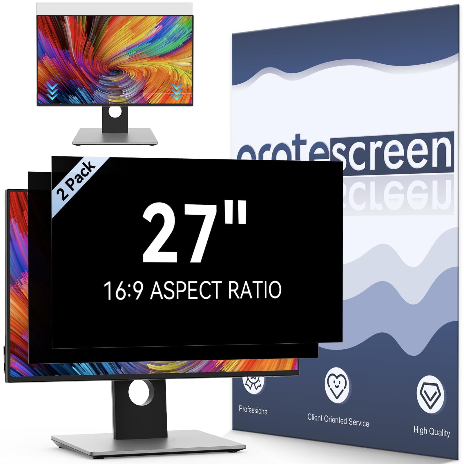 [2 Pack] Computer Privacy Screen 27 Inch for 16:9 Widescreen Monitor, Removable Eye Protection Anti Glare Blue Light Filter, Anti Scratch Computer Monitor Privacy Shield 27 in