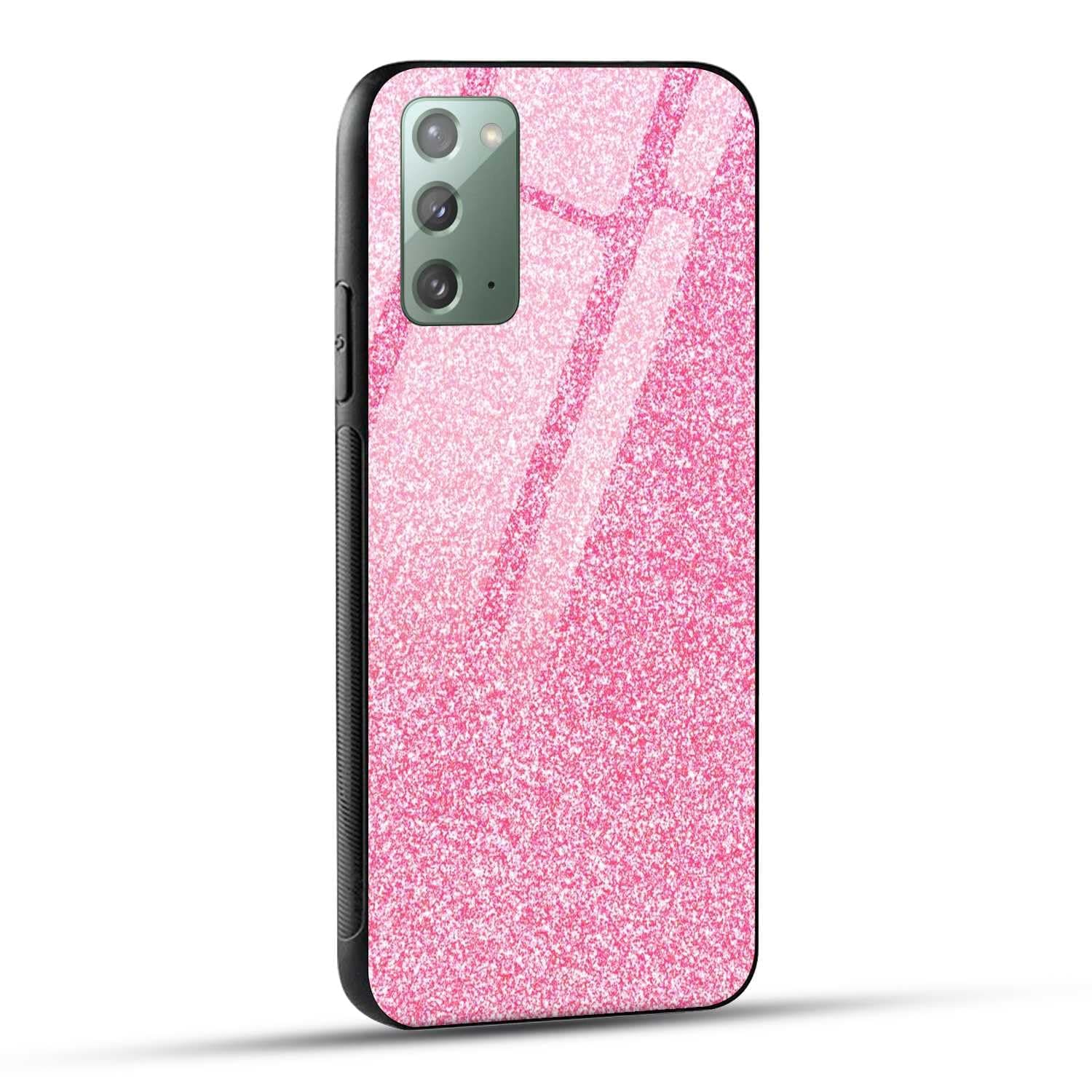NDCOM for Samsung Galaxy Note 20 Back Cover Pink Glitter Printed Glass Case