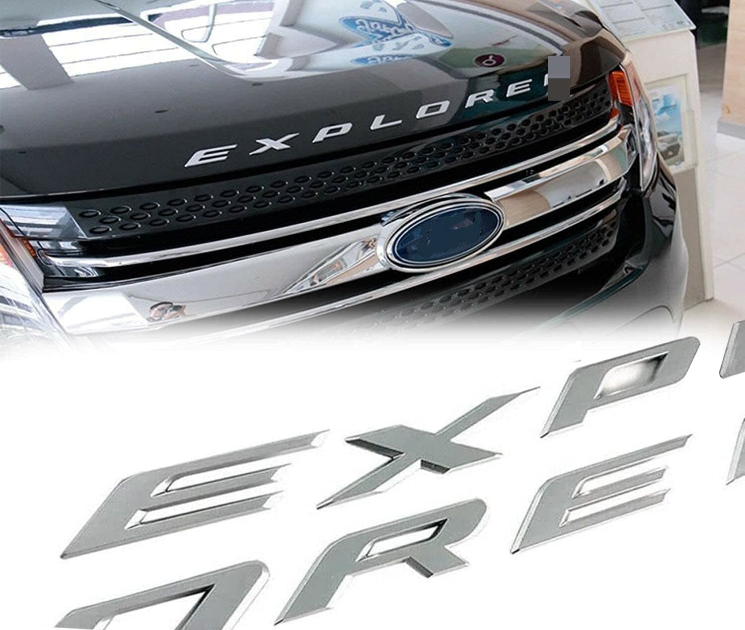 3D Letters ABS Front Hood Emblem Compatible for 2011-2021 2022 2023 Explorer Sport Hood Letters Stickers - Matte Silver