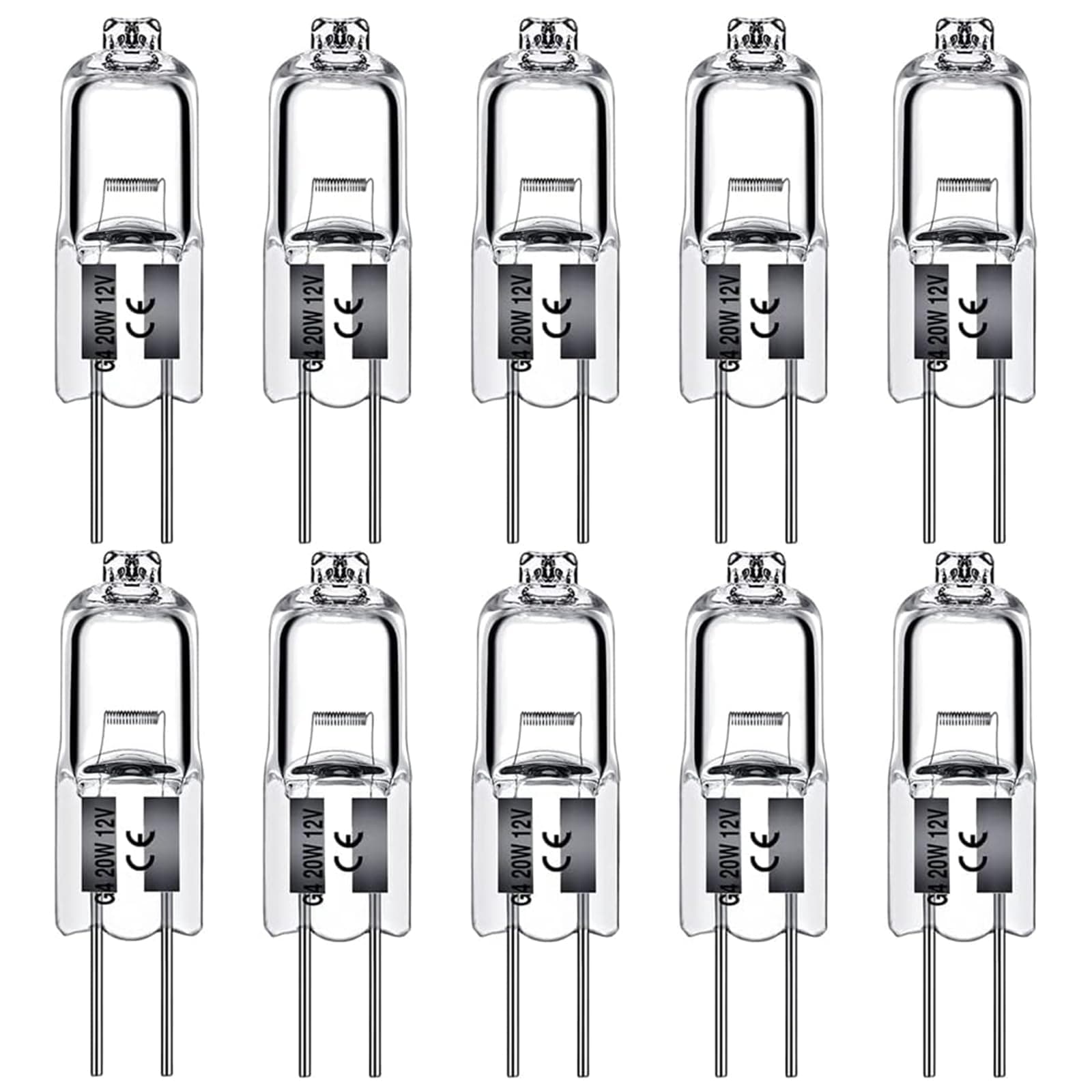 – G4 Halogen Light Bulbs 20W 12V Clear Capsule 2 Pin Lamp Bulb Halogen Pin Base Warm White Dimmable 10 Pack