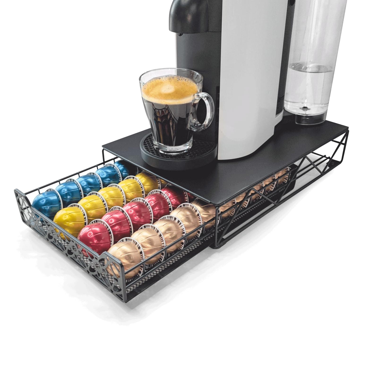 RECAPS Coffee Pod Holder Drawer Storage Kitchen Organizer Compatible with Vertuoline Stores 40 Pods Black Color(Coffee Pods NOT Included)