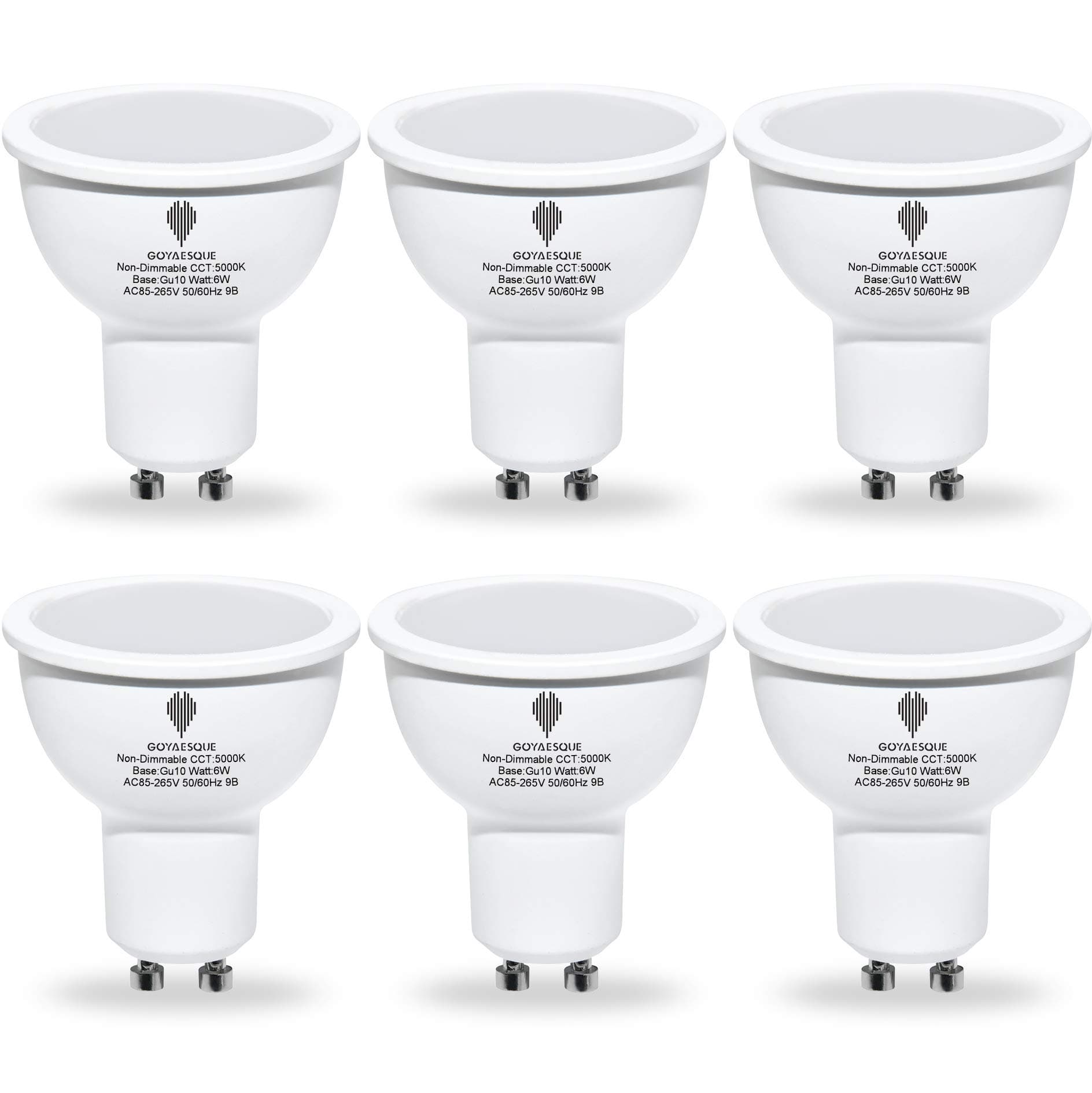 GU10 LED Bulbs,Goyaesque Lighting LED Replacement for Halogen Bulb,Daylight Bulb 6W Equivalent 50W 120° Beam Angle Frosted gu10 led Recessed Light Spotlight Non Dimmable 6 Pack-5000K (5000K)