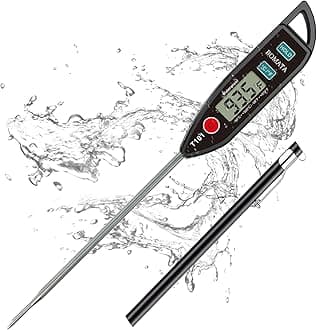 Digital Water Thermometer for Water, Liquid, Candle and Cooking. Instant Read Food Thermometer Waterproof IPX7 with Long Probe for Cooking, Meat, BBQ! T101 (Black Color)…