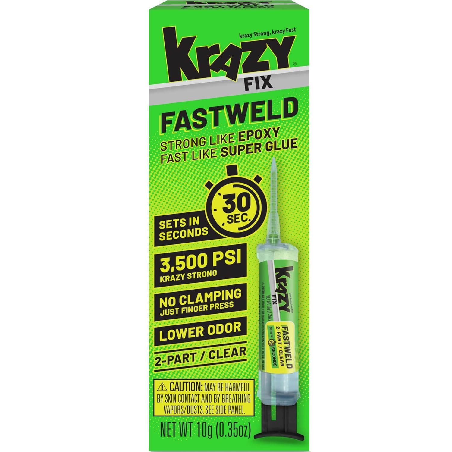 Fix Fast Weld, 2 Part Clear Epoxy Glue, Permanent Bond Sets in 30 Seconds, Strong Like Epoxy Fast Like Super Glue, Low Odor Clear Adhesive Liquid, 0.35 oz Syringe