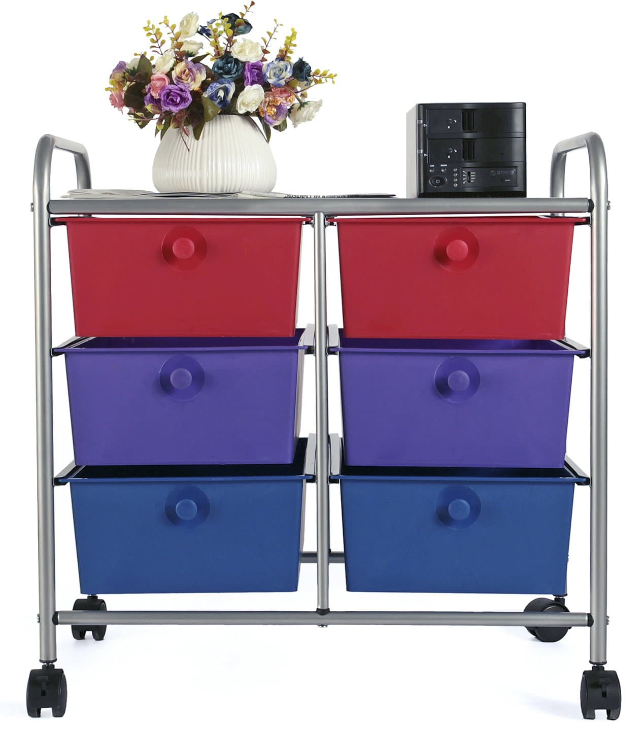 EaseOffice 6-Drawer Rolling Storage Cart with Heavy Duty Chrome Steel Frame for Home, Office, Beauty Salon and More, Multicolor