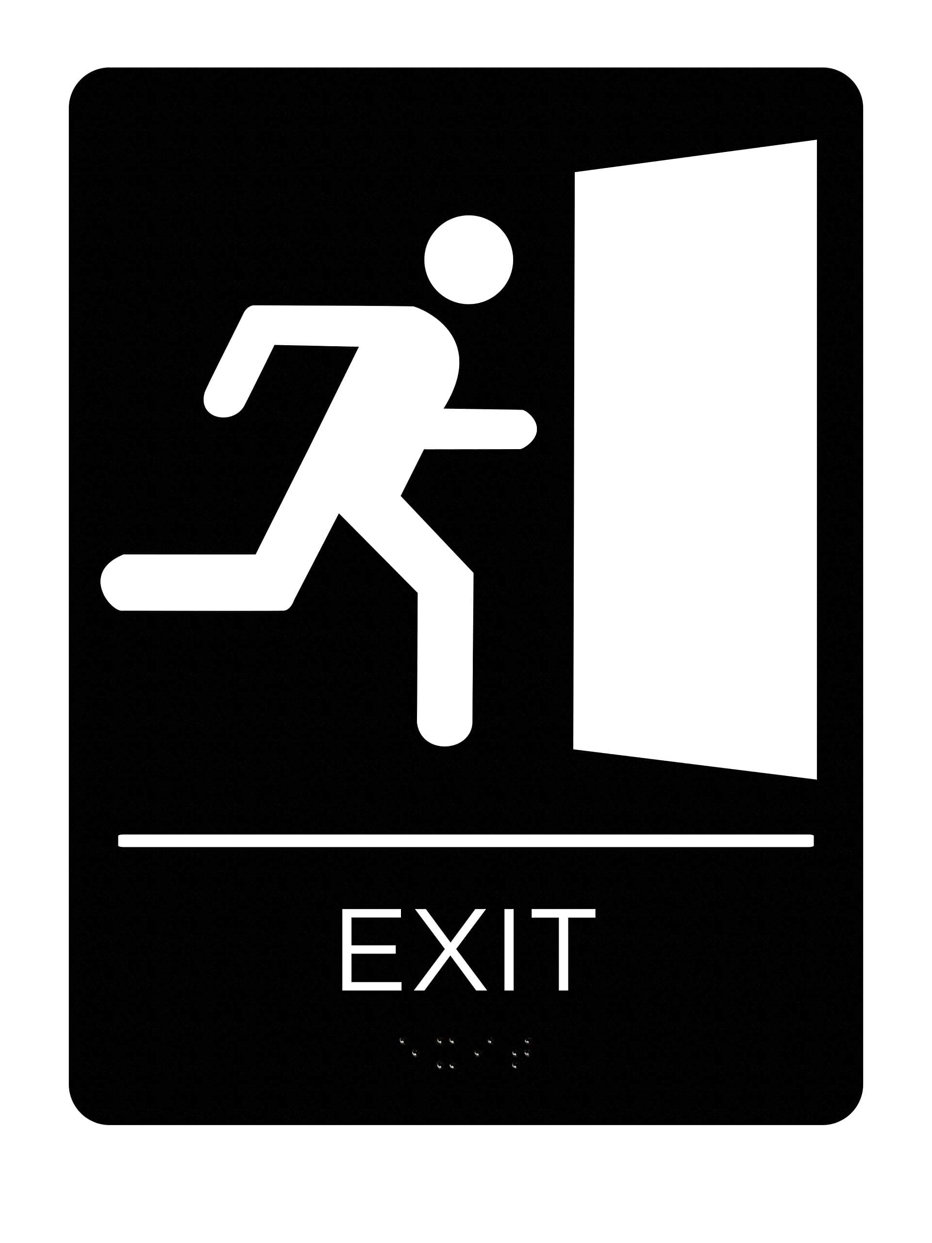Exit Sign with Braille Grade II for Door & Wall - Comes With Graphical Symbols and Double Sided 3M Tape to Secure Ideally in Less Than a Minute - Size 9 x 6 Inch