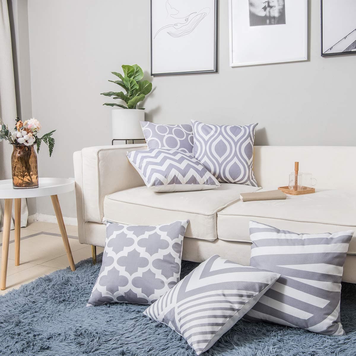 Wtisan Grey Throw Pillows 18 X 18 Inches Decorative Pillows for Bed,Couch Pillows for Sofa Decorative Pillow Covers Geometric Patterns,Set of 6 Grey,Pillow Covers Only