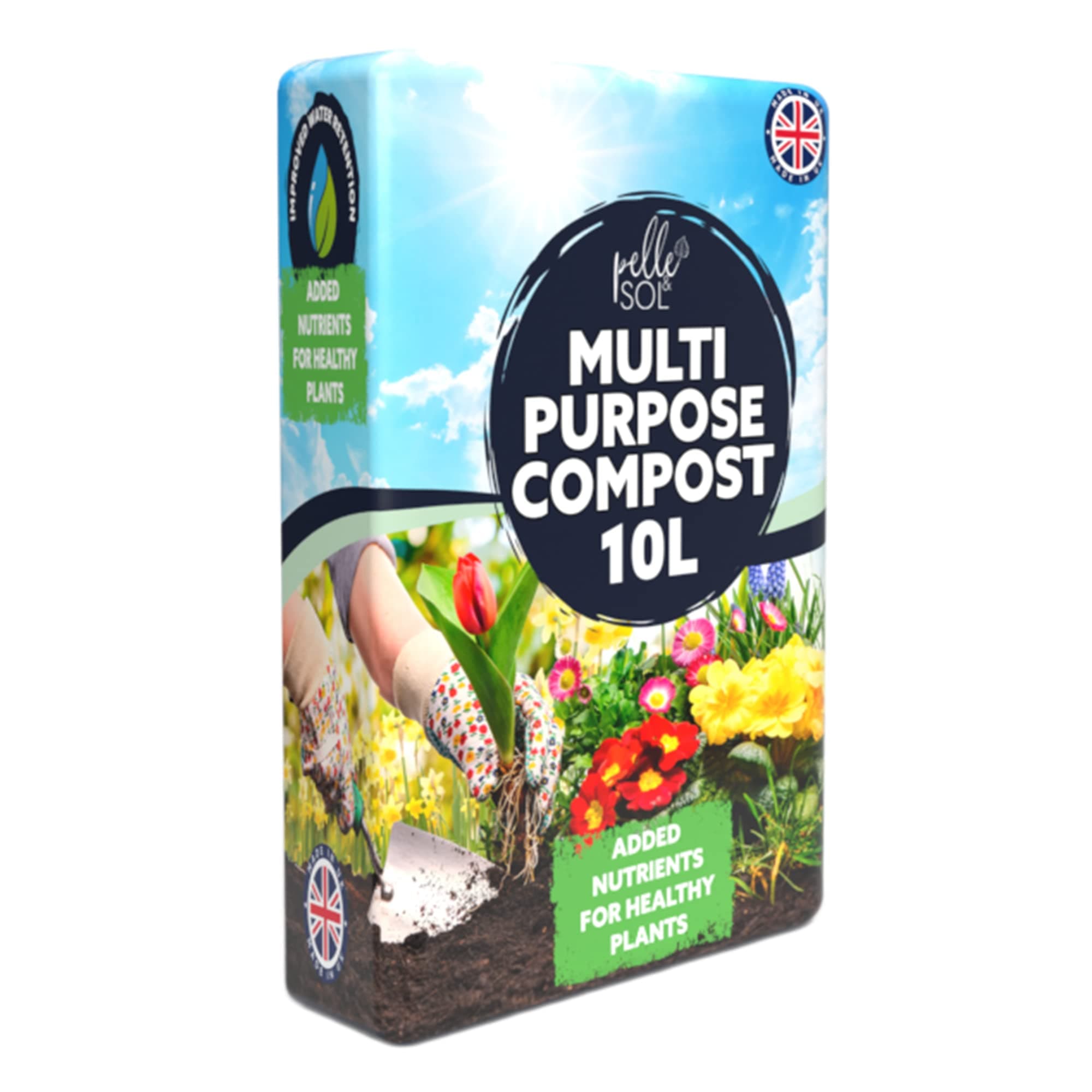 Pelle & Sol 10L Multi Purpose Compost - Compost for Outdoor Plants & Soil for Plants Indoors - Potting Soil for Pots Plants Outdoor - All Purpose Nutrient Rich Fertiliser, Houseplant Potting Mix