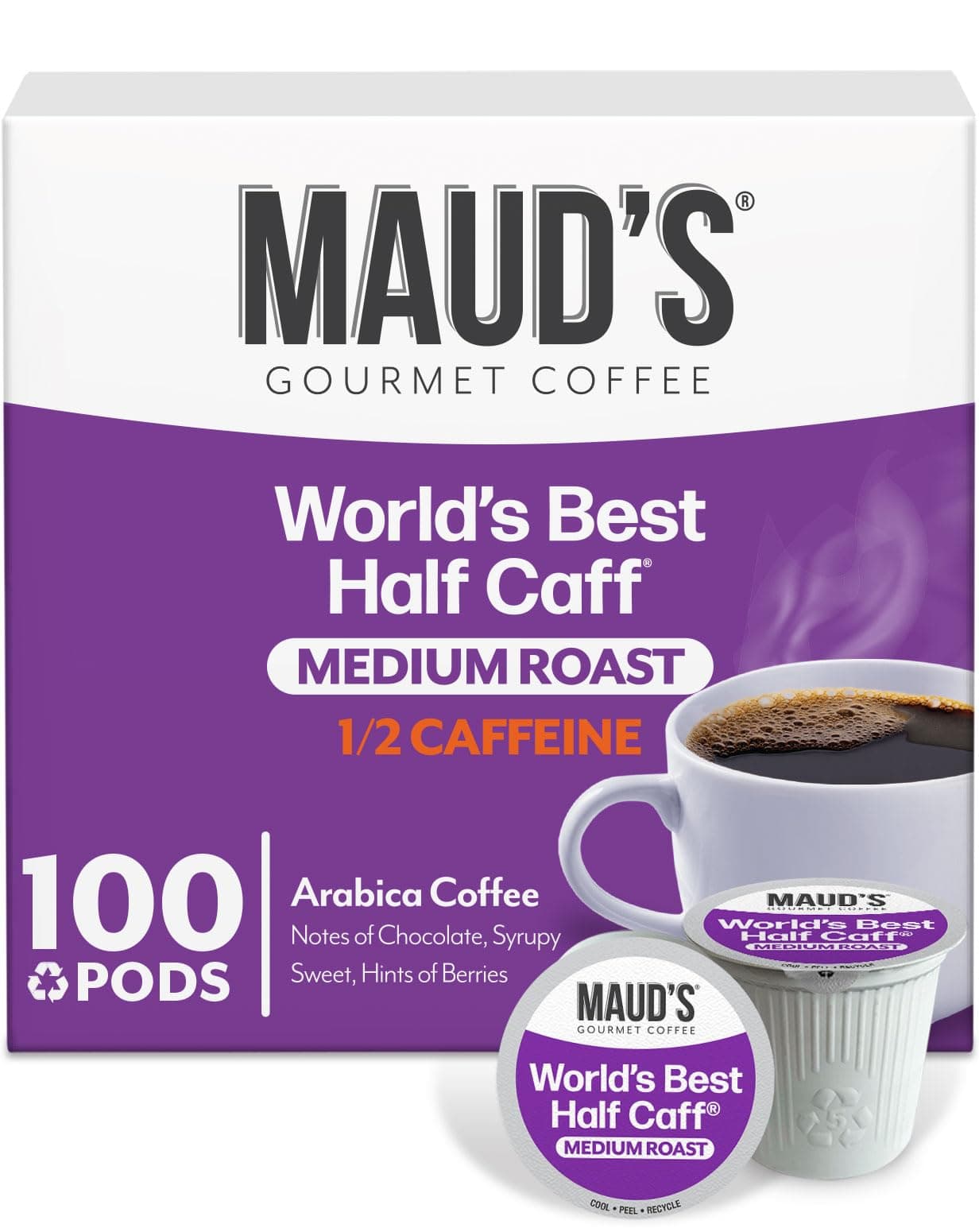 - Half Caff Coffee Pods, 100 ct, Medium Roast Coffee in Single Serve Pods – 100% Arabica Coffee, Compatible with Keurig K Cups Maker