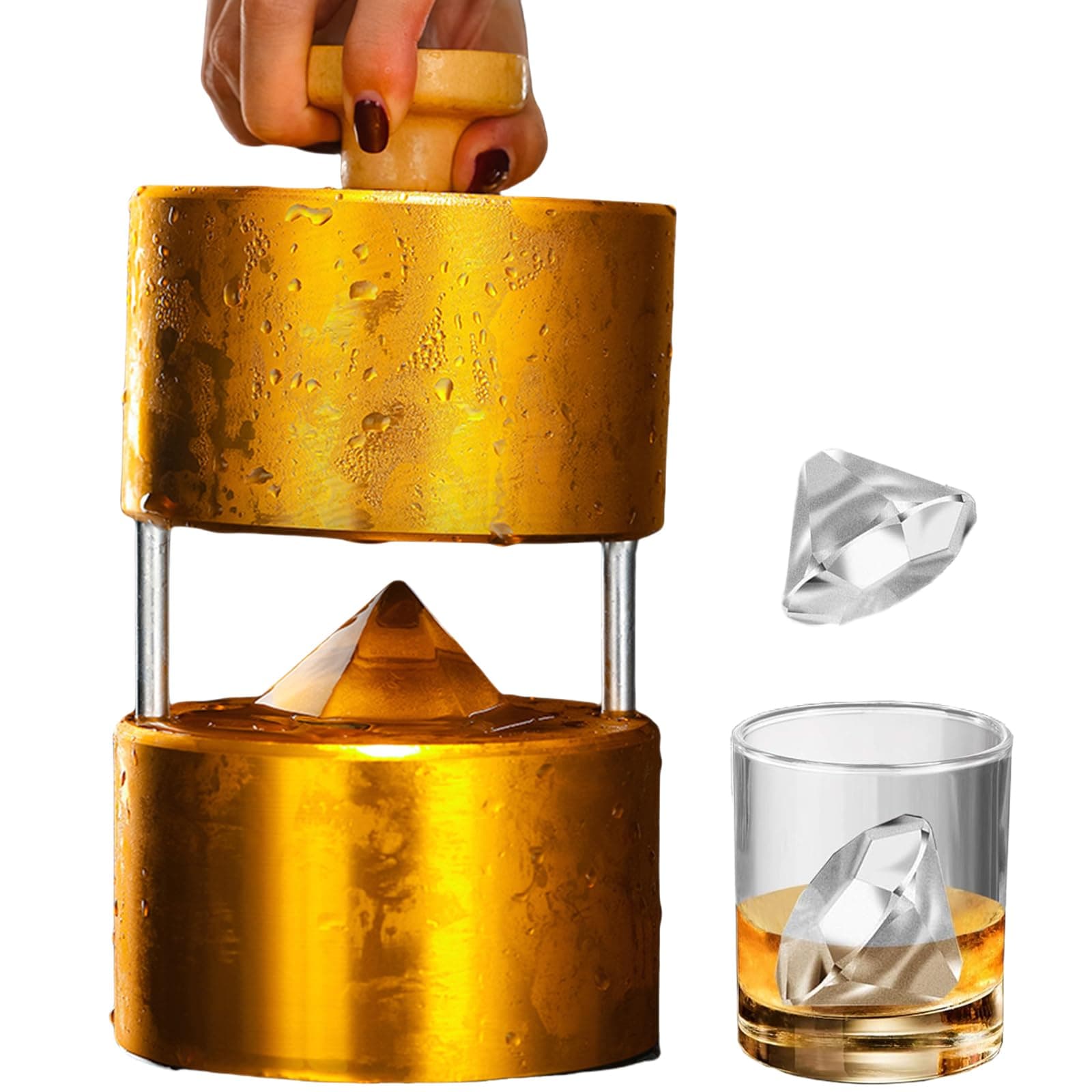 Ice Ball Press, Large Diamond Ice Cube Molds, Ice Cube Maker, Slow Melting, Long-Lasting Chilled, for Chilling Cocktails, Whiskey（2.9x2.4 inch）