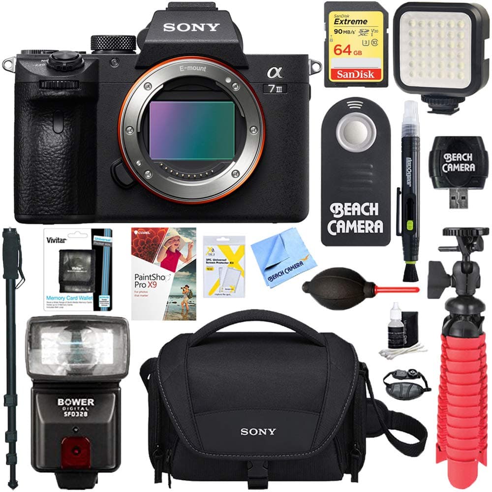 a7III 24.2MP Full Frame Mirrorless Interchangeable Lens Camera | Official USA Partner Model | Body ILCE-7M3 Bundle with 64GB Memory + Flash & Accessories Kit