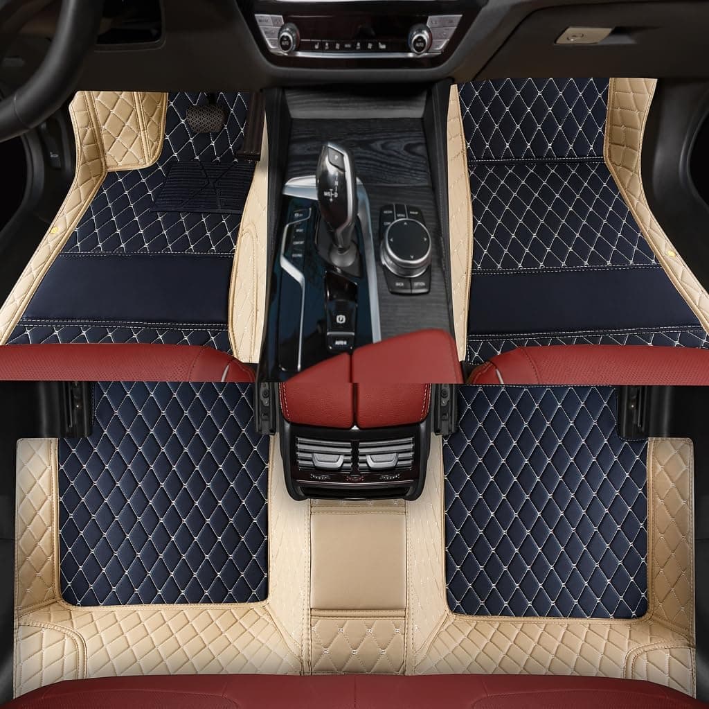 Custom Personalized Floor Mats for Cars，Luxury Full Coverage All Weather Car Floor Mats，Anti-Slip Leather Car Mat Set ，Custom Floor Mats for 99% of Cars, Trucks & SUVs (3D Beige and Black)
