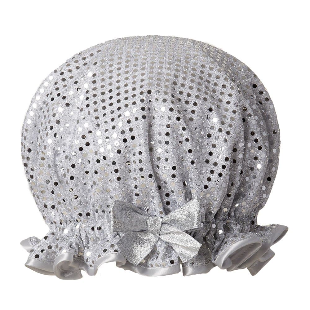 Dilly Daydream Sparkle Silver Shower Cap - Glittery Bath Hat - Handmade In The UK - Adjustable - Waterproof - Washable