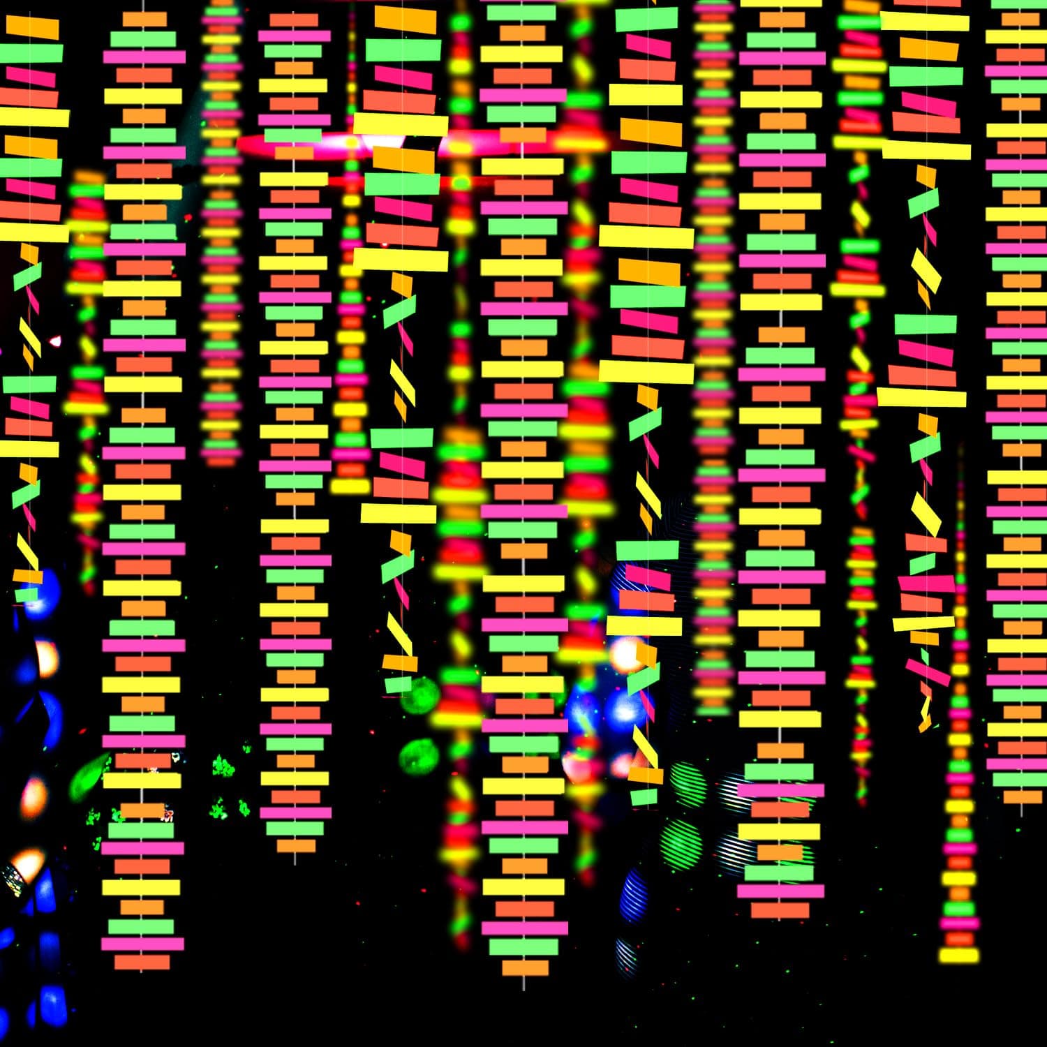 60feet UV Neon Streamers Glow Garland Stripe Hanging Glow in The Dark Party Decorations Blacklight Reactive Fluorescent Black Light Kit Neon Party Supplies for Birthday Wedding