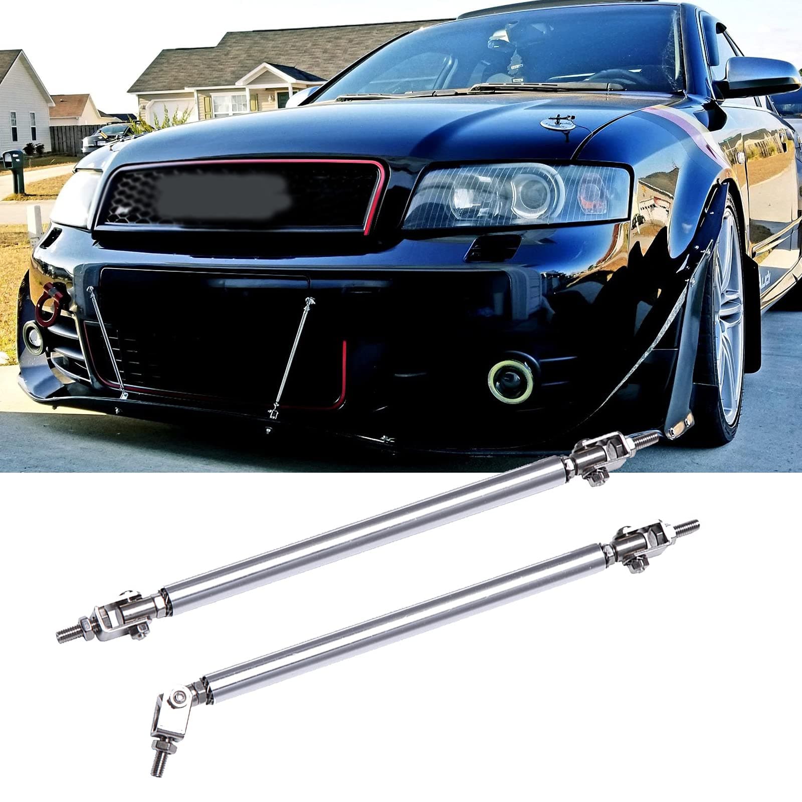 Rich Choices Adjustable 8"-11" Front Bumper Lip Splitter Diffuser Strut Rod Tie Bars Fit Most Vehicles,Chrome