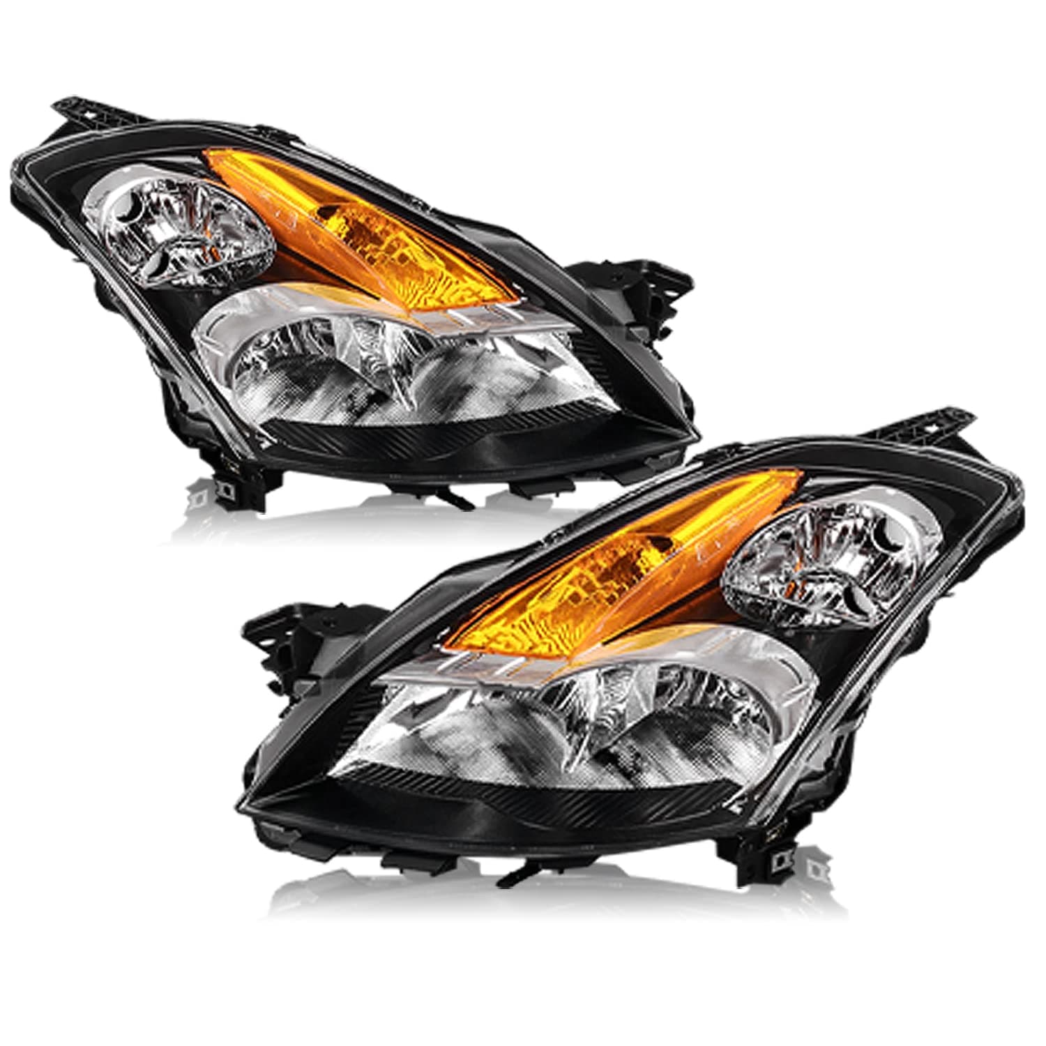 4-Door Halogen Headlight Assembly Pair Compatible with 2007 2008 2009 Nissan Altima Sedan Driver and Passenger Side Black Housing