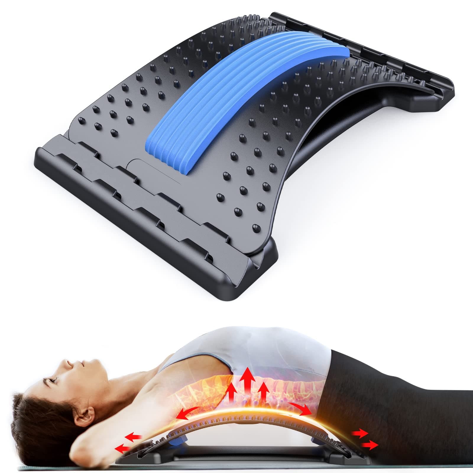 MINOLL Back Stretcher for Lower Back Pain Relief, Multiple Level Adjustable Arch Lumbar Back Cracker Board, Back Cracking Device, Back Massager for Scoliosis, Spine Decompression Support