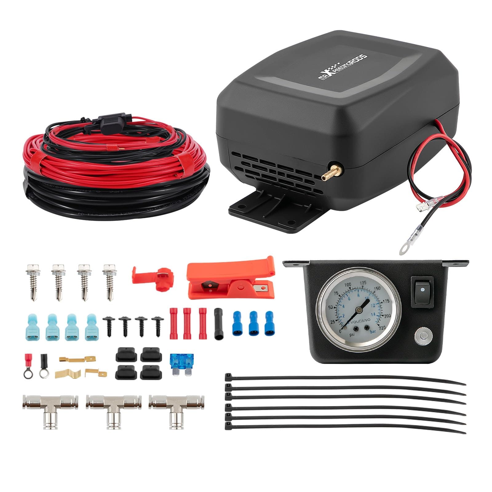 maXpeedingrods On Board Air Compressor System Universal Air Spring Compressor Kit with Gauge Air Line T Fittings for Trucks Vans