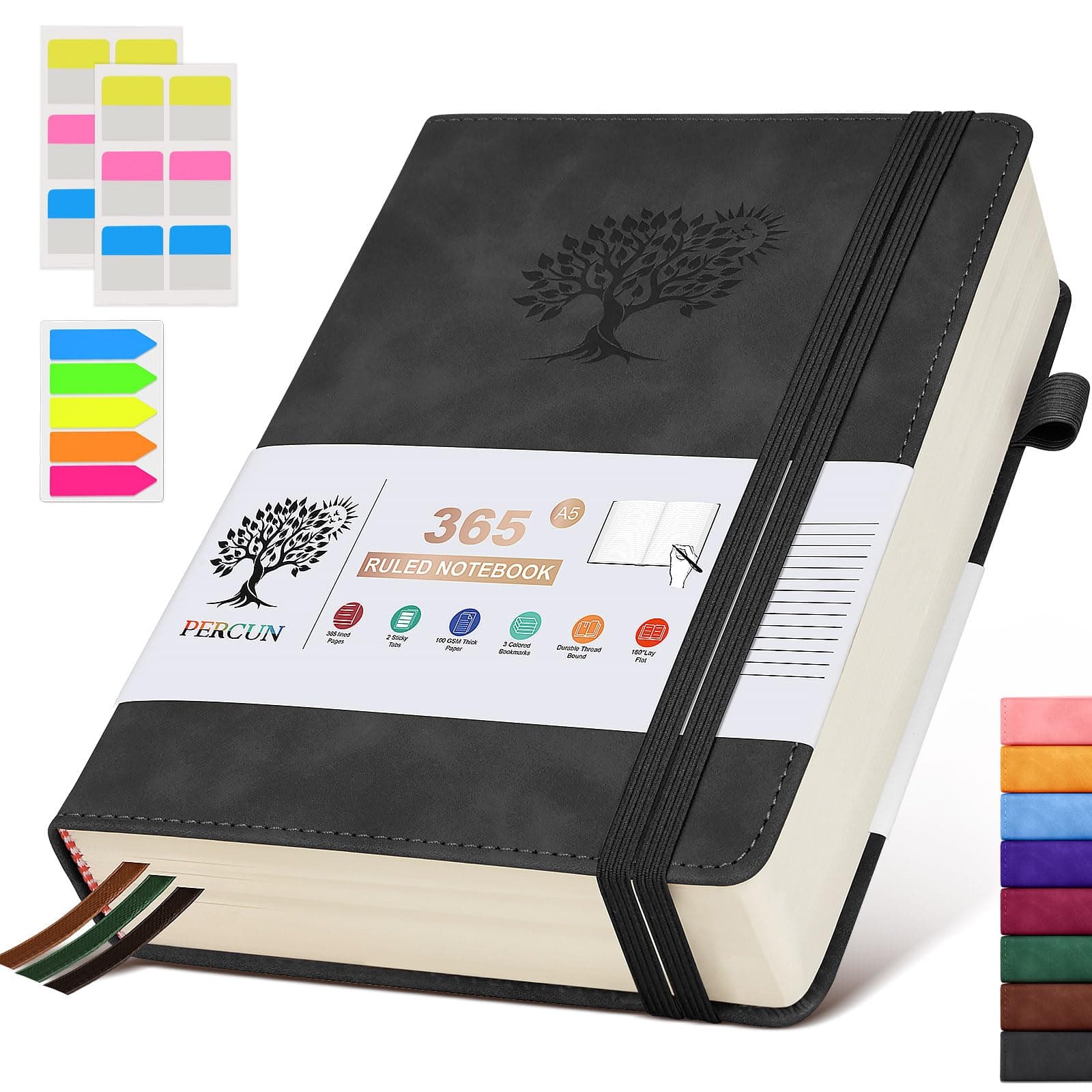 A5 Lined Journal Notebook - 365 Page Leather Journals for Writing Women & Men，Hardcover Notebook with 100Gsm Thick Pages，Daily Diary for Travel, Work，School，Note Taking，College Ruled (5.9" x 8.5")