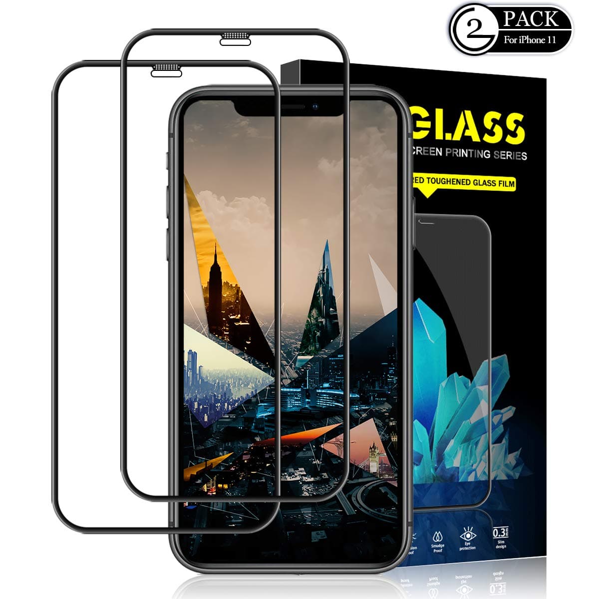 iPhone 11/iPhone XR creen Protector by YEYEBF, [2 Pack] Full Coverage Tempered Glass Screen Protector [Case-Friendly][Bubble-Free] Screen Protector Glass for iPhone 11/iPhone XR
