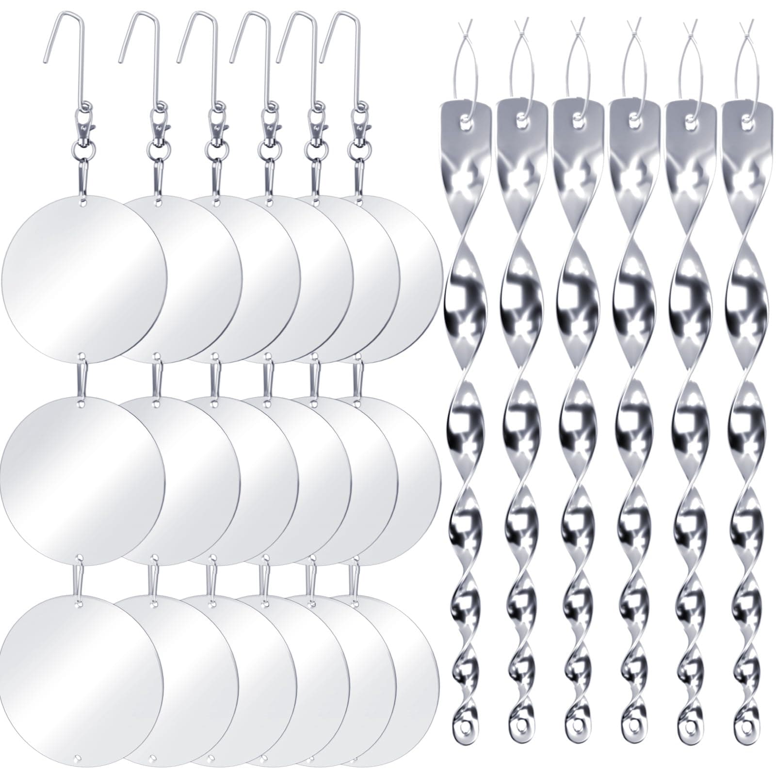 Factee Bird Scare Devices, 3.9 Inch Large 18PCS Reflective Discs Set + 6PCS Bird Scare Rods, Double-Sided Bird Reflectors Keep All Birds Away Woodpeckers Pigeons from Your House Garden Boat