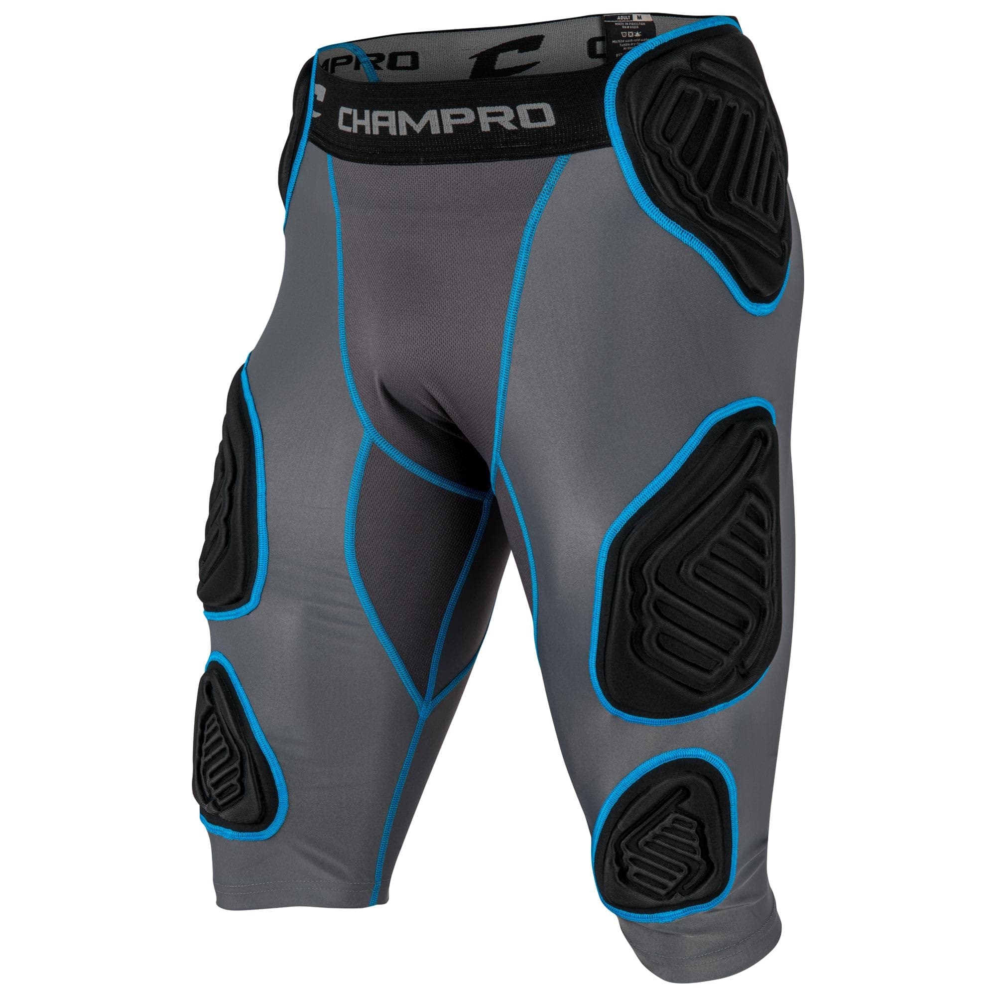 Champro Boys Bull Rush 7-Pad Compression Girdle, Medium, Charcoal, Black Inset, Youth Medium