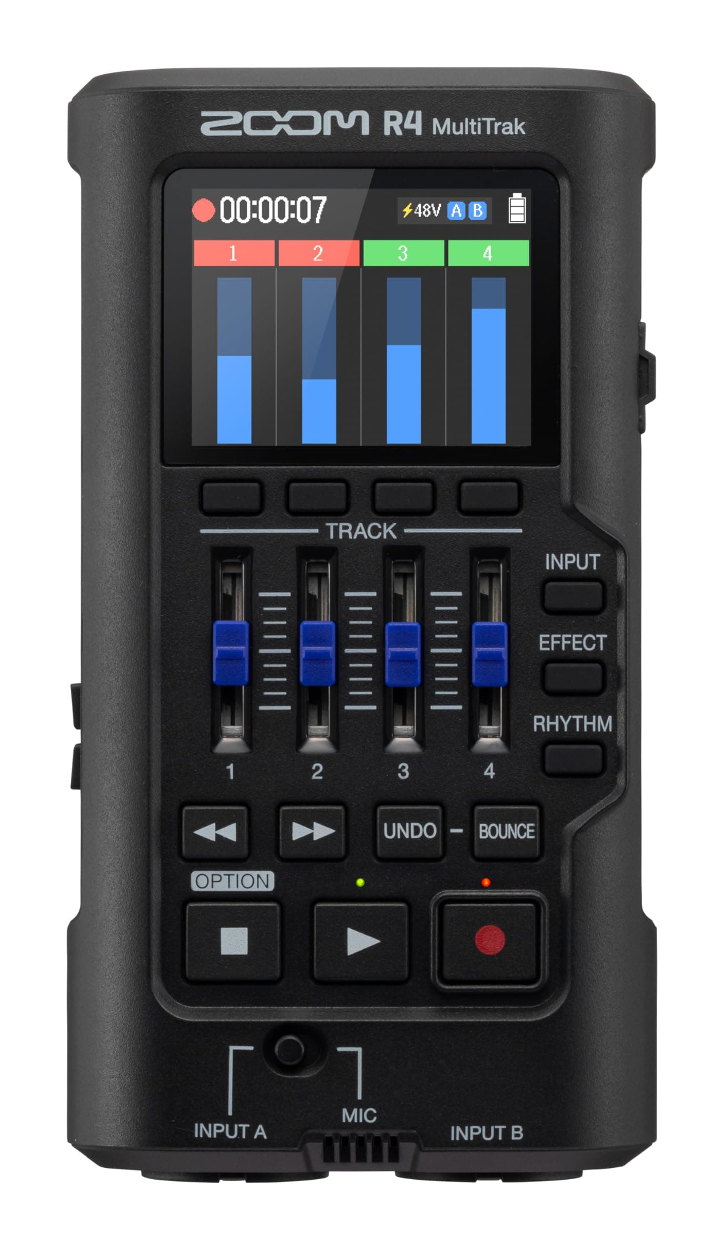 R4 MultiTrak 32-Bit Float Recorder with Stereo Bouncing, 2 XLR/Combo Inputs, Built-In Microphone, Effects, Rhythms, Battery Powered, and Audio Interface