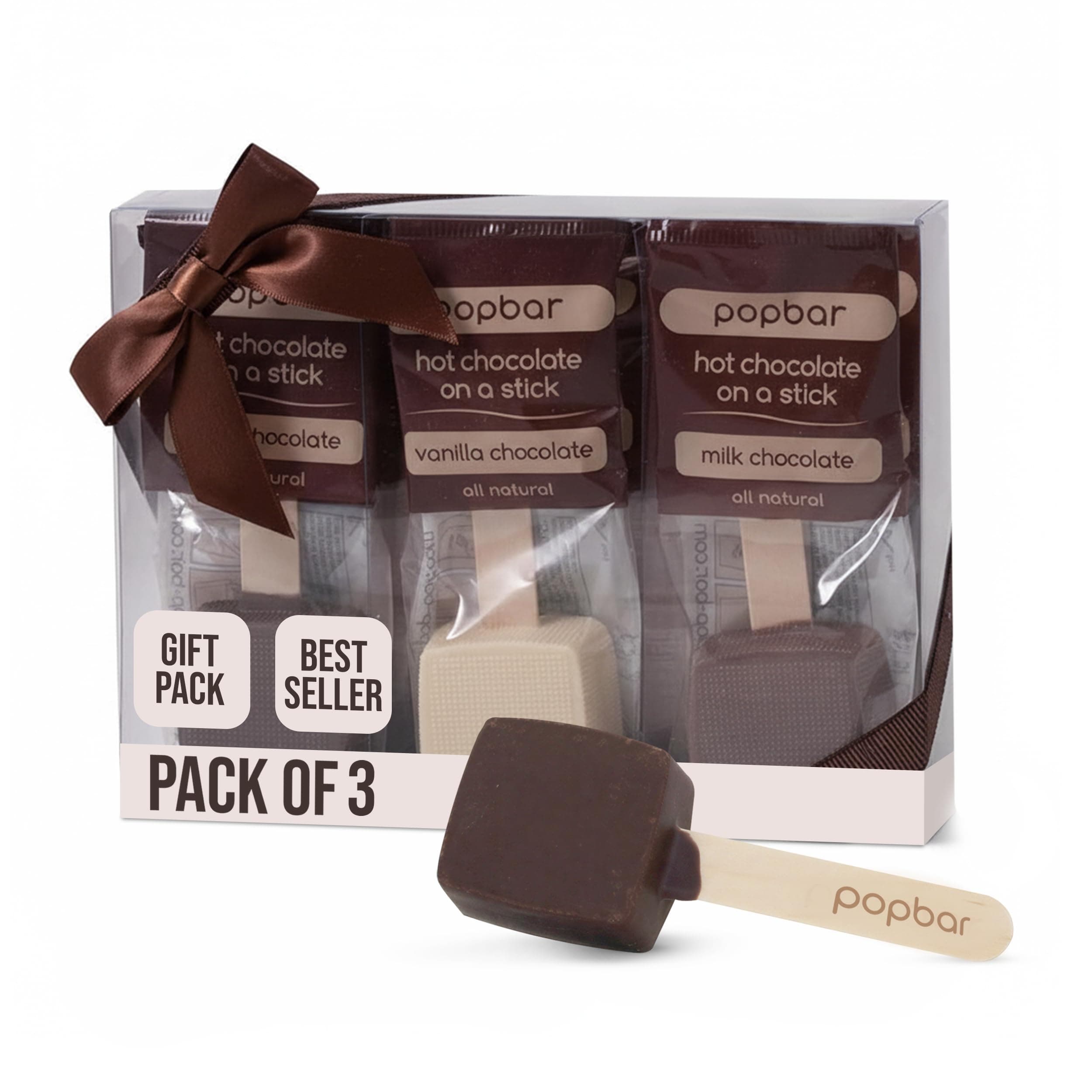 Popbar - Hot Chocolate Sticks, 3 Pack Variety Gift Pack Set Kit- 1 Dark, 1 Milk & 1 Vanilla White. Ideal for Holidays, Birthdays, Thanksgiving, Christmas, Hanukkah, Cocoa Bomb Lovers