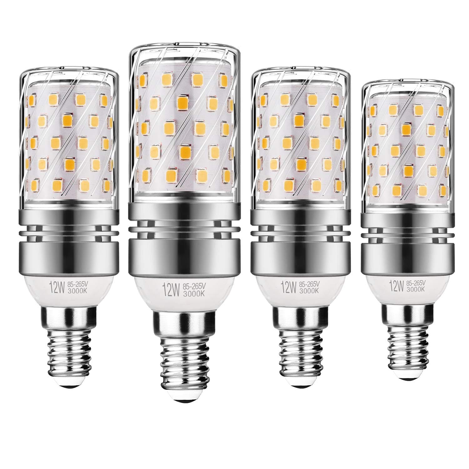 Gezee LED Silver Corn Bulbs E14 12W 3000K Warm White 100W Incandescent Bulbs Equivalent 1200Lm, Non dimmable Small Edison Screw Candle Bulb, Candelabra Light Bulbs (4 Packs)