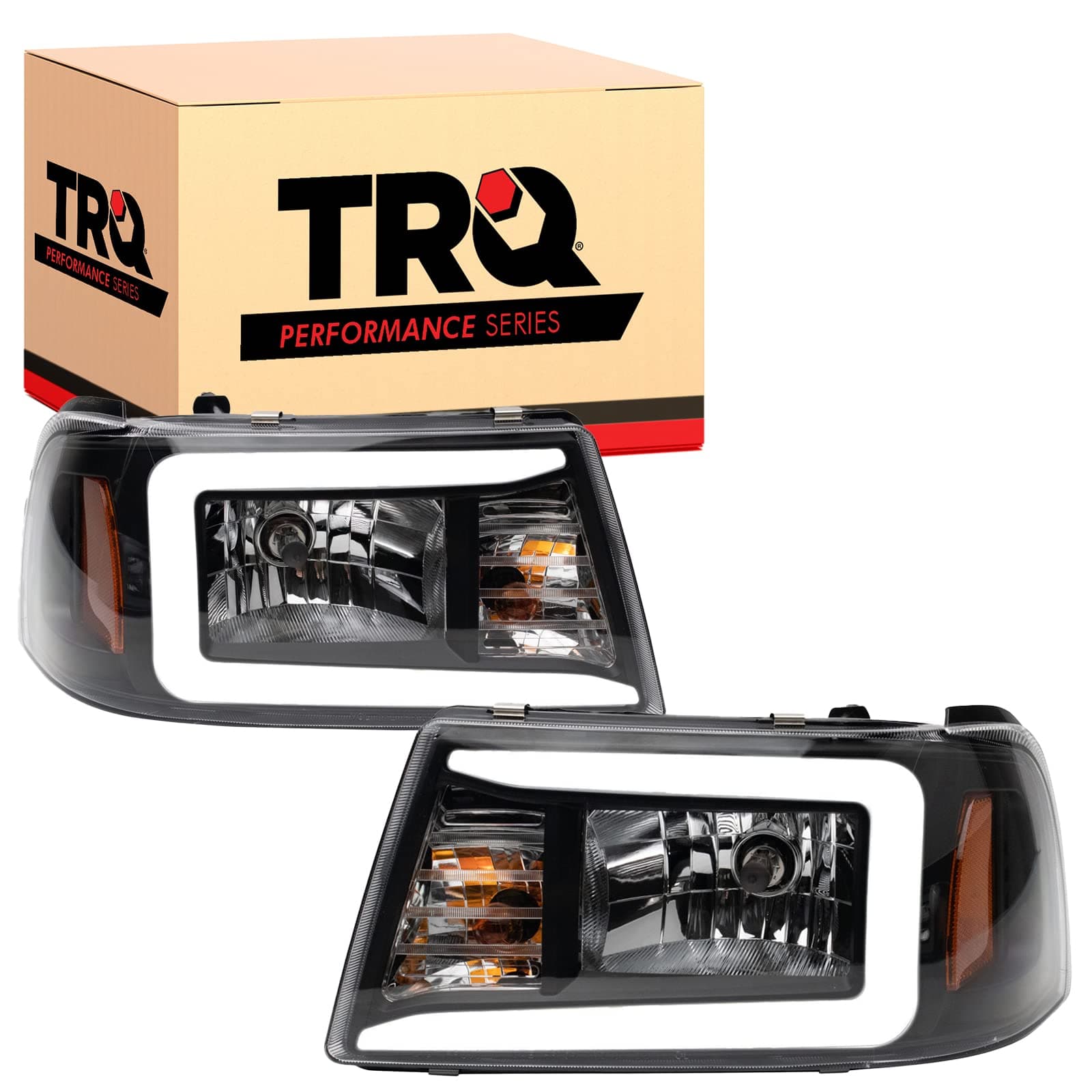 TRQ Performance Driver and Passenger Side Headlight Assembly Set Black Housing Clear Lens Compatible with 01-11 Ford Ranger