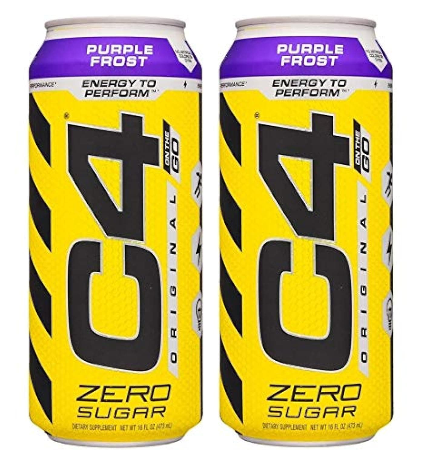 Cellucor C4 Original Carbonated Zero Sugar Energy Pre Workout Drink and Beta Alanine, Pack of 2 (16oz, Purple Frost)