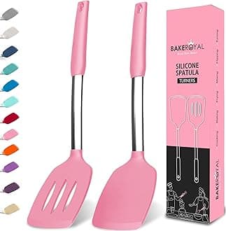 Silicone Spatula Set - Turner Spatulas Silicone Heat Resistant 600°F - Slotted & Solid Spatula for Cooking Fish, Eggs, Pancakes Flipper – Spatulas for kitchen use – Pink