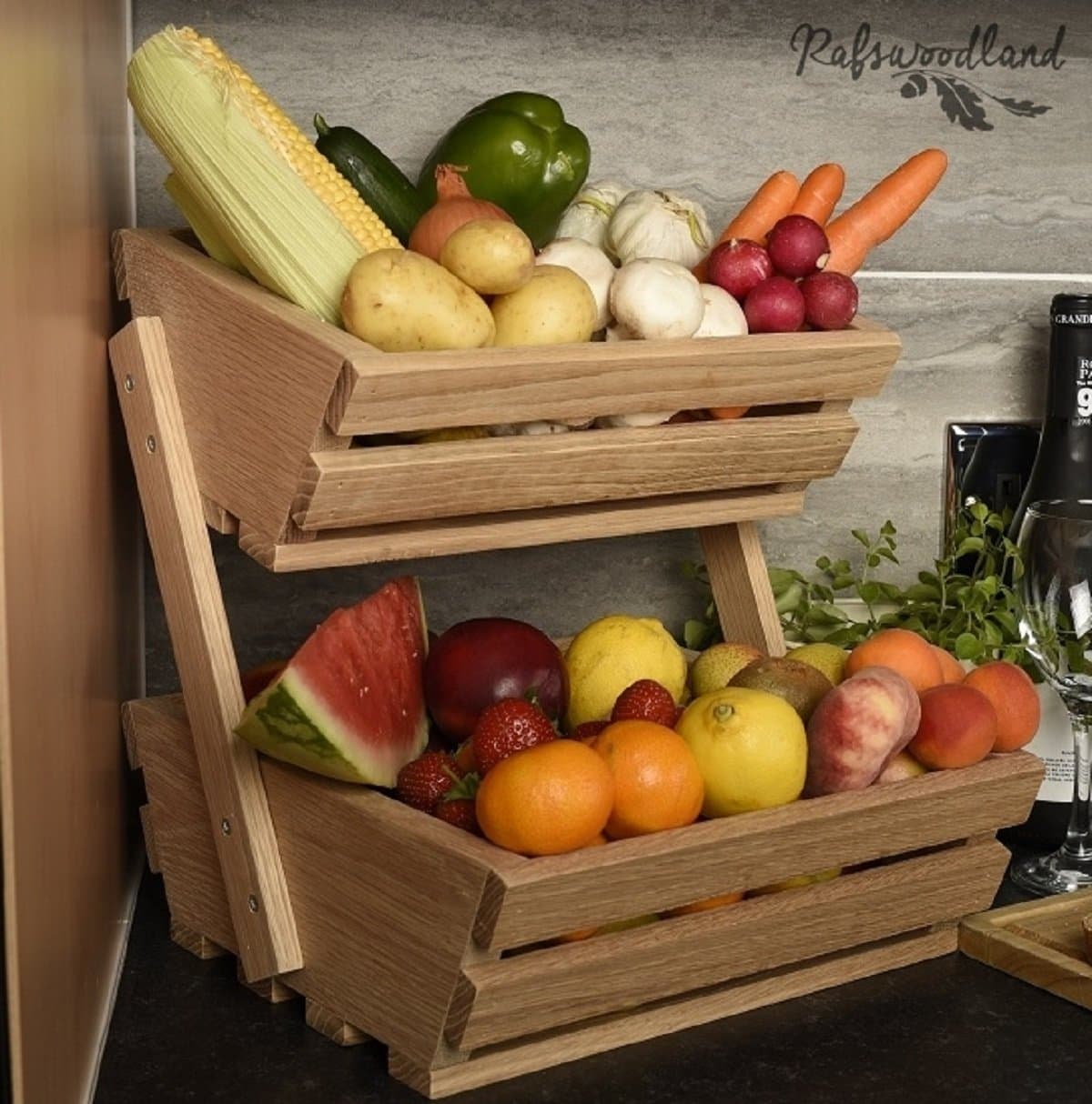 Wooden Vegetable Rack Oak 2 Tier