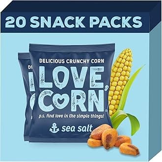 LOVE CORN Sea Salt – Crunchy Roasted Corn Snack, 3 Simple Ingredients, Gluten Free, Non-GMO, Vegan – Alternative to Chips, Nuts & Crackers – Lunchbox, Office & On-the-Go Snacks – 0.7oz × 20 Bags