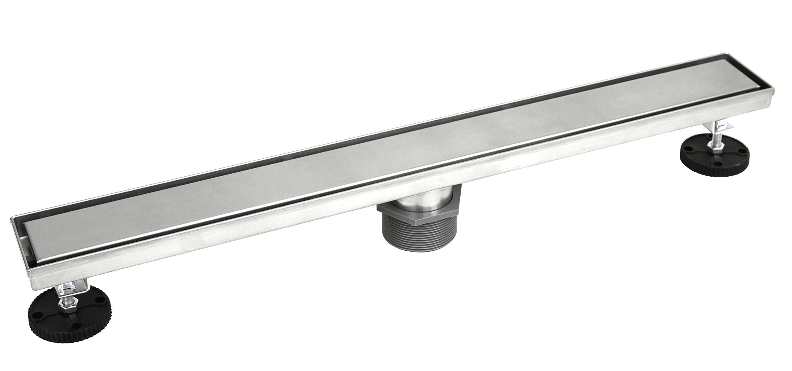 Shower Linear Drain 2 IN 1 Reversible Tile Insert & Flat Grate – Brushed 304 Stainless Steel – with Threaded Adaptor and Adjustable Leveling Feet (18" Linear)