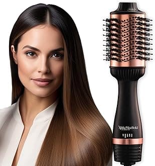 MakeMeeBold Hot Air Brush | 2 in 1 hair Dryer & Straightener with 3 Temp & 2 Speed Settings, 360° Airflow, PTC Heating, Ceramic Plates, Auto Shut-Off, Tangle-Free Bristles, 1200 Watt Hours