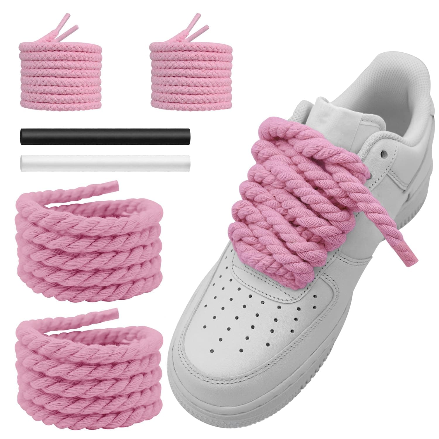 Thick Rope Shoe Laces Strings for Air Force 1, 10mm Round Cotton Chunky Shoelaces Replacement Laces for Sneakers