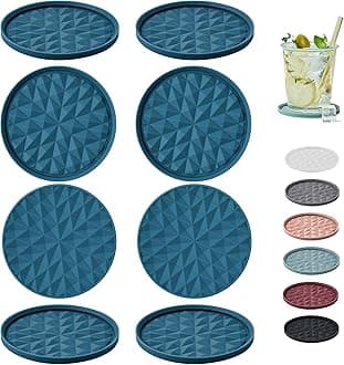 Silicone Coasters for Drinks[8 Pack, No Holder]- Cup Mat for Tabletop Protection-Non-Slip, Non-Stick, Coffee Table Decor, Great Gift for Any Occasion, Dark Blue