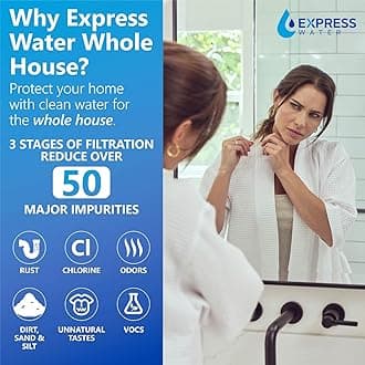 Whole House Water Filter System| ESSENTIAL | 3 Stage Water Purifier Whole Home, Top-Tier GAC, ACB Filters Produce Overachieving H2O, Significantly Reduces Chlorine & Sulfur Smell/Taste, Healtheir Skin