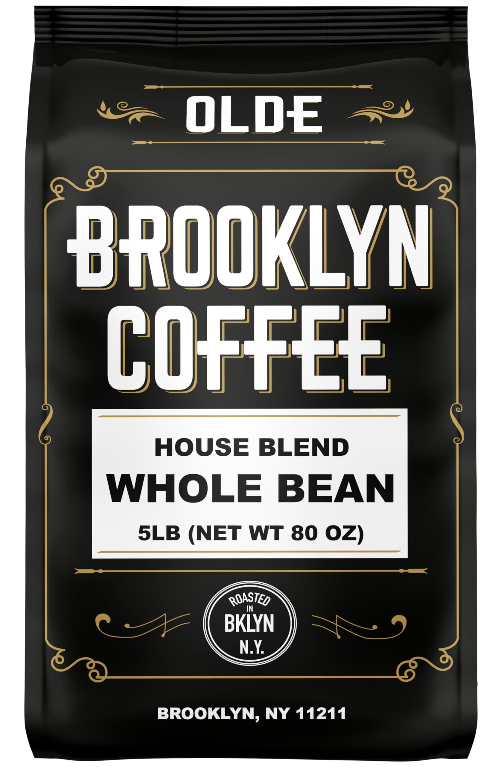 BROOKLYN COFFEE Whole Bean, House Blend Medium Roast (5lb) Balanced, Breakfast, Classic - Fresh Bulk Coffee Beans Roasted Weekly in NYC