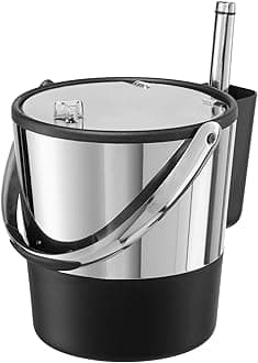Oggi Insulated Ice Bucket, 4 Quart / 3.8 L, Stainless Steel, Black.