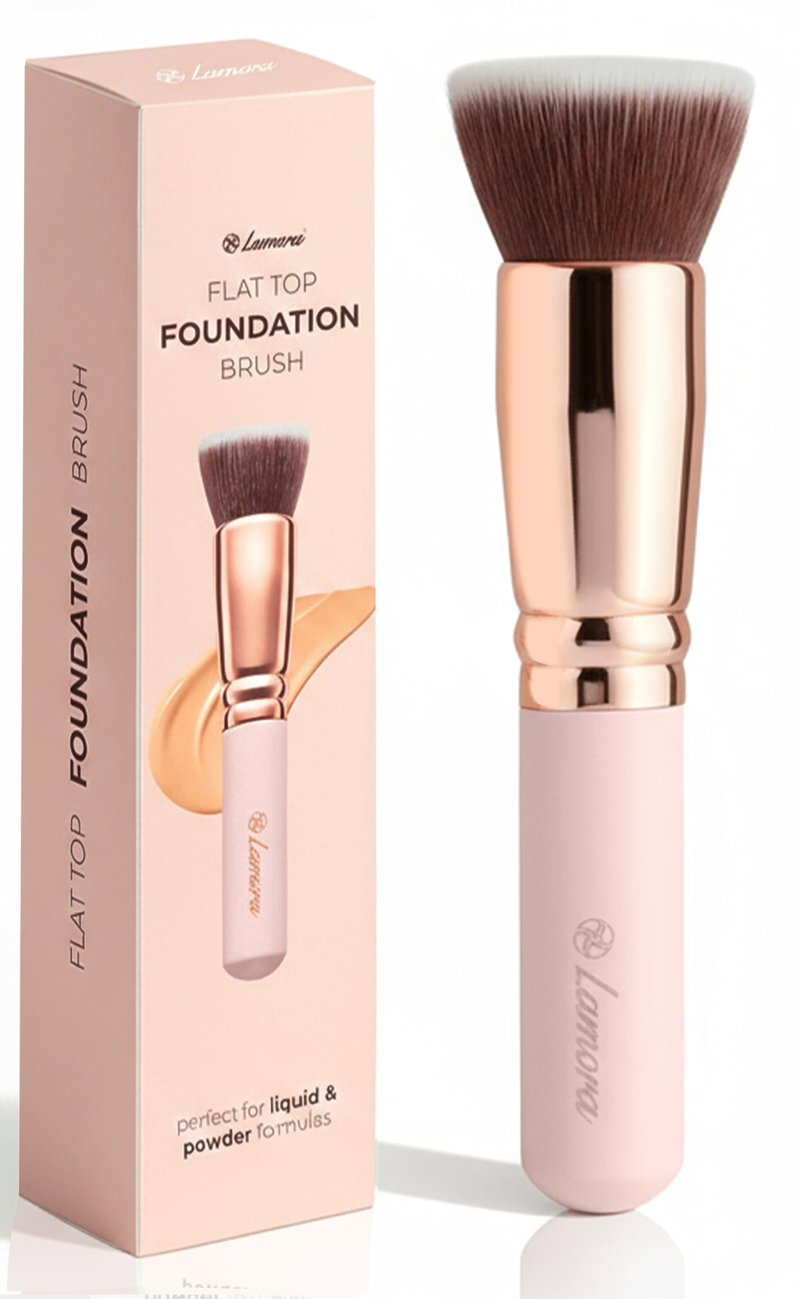 Lamora Makeup Brush Foundation Kabuki - Flat Top Face Brush for Liquid, Cream, and Powder Cosmetics - Full Coverage Blending, Buffing, Stippling, Contouring