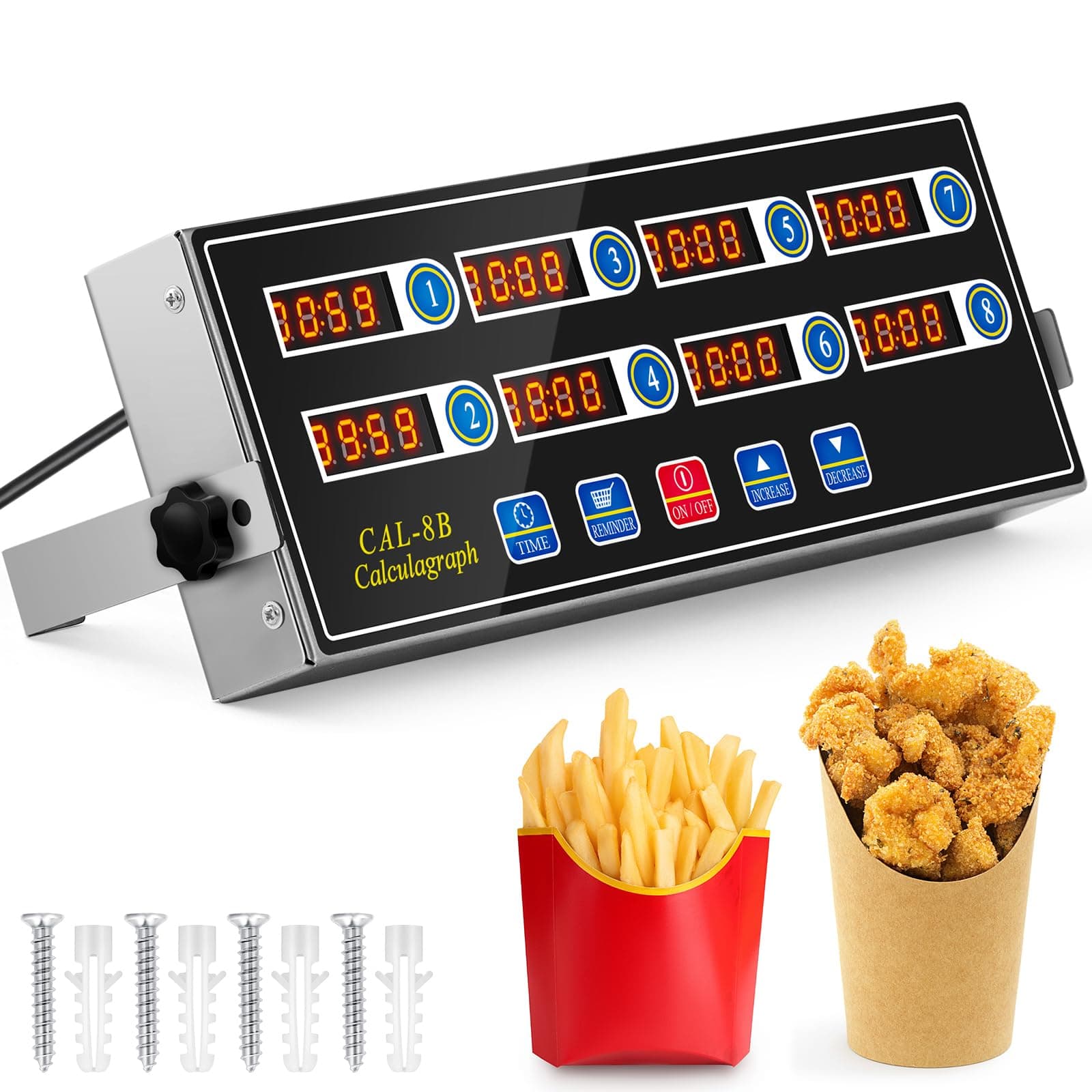 1 Pack Commercial 8 Channel Digital Kitchen Timer, Multi-Countdown Timer with Loud Alarm & Large LCD Display, Wall Mount or Countertop for Restaurant, Fry Station, Baking & Lab Use
