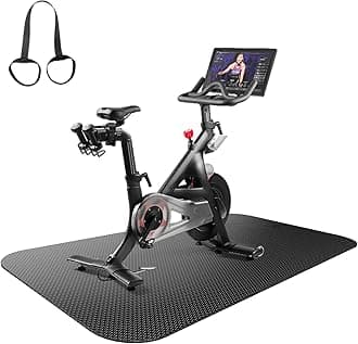 Bike Mat, Exercise Mat for Carpet & Hardwood Floors, Cushioned, Black