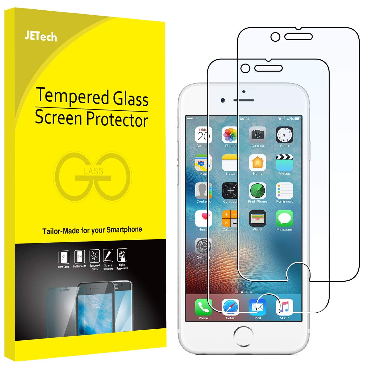 Screen Protector for iPhone 6s and iPhone 6 Tempered Glass Film, 2-Pack