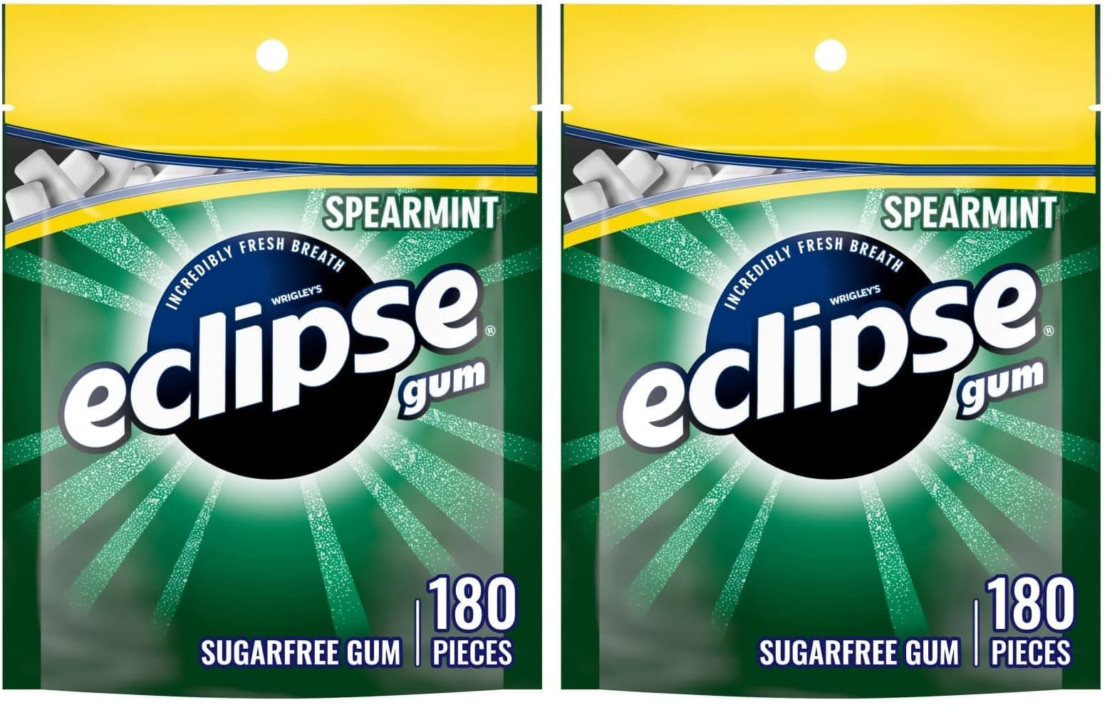 ECLIPSE Spearmint Chewing Gum Sugar Free, Mint Gum Bulk Pack, 8.8 Ounce (180 Piece Bag) (Pack of 2)