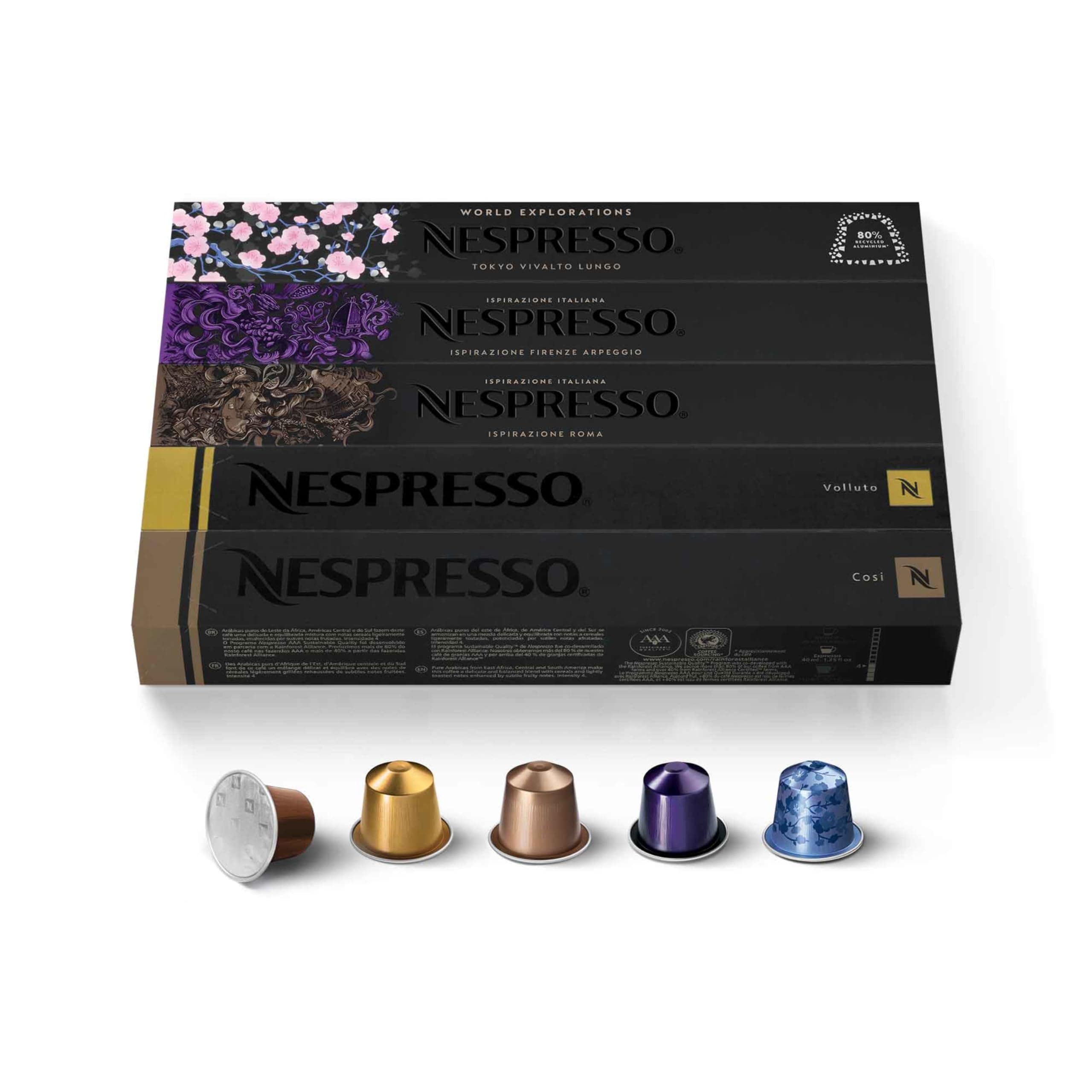 Nespresso OriginalLine Espresso Capsules, Variety Pack, VOLLUTO, ROMA, COSI, VIVALTO LUNGO, ARPEGGIO, 50Count pods